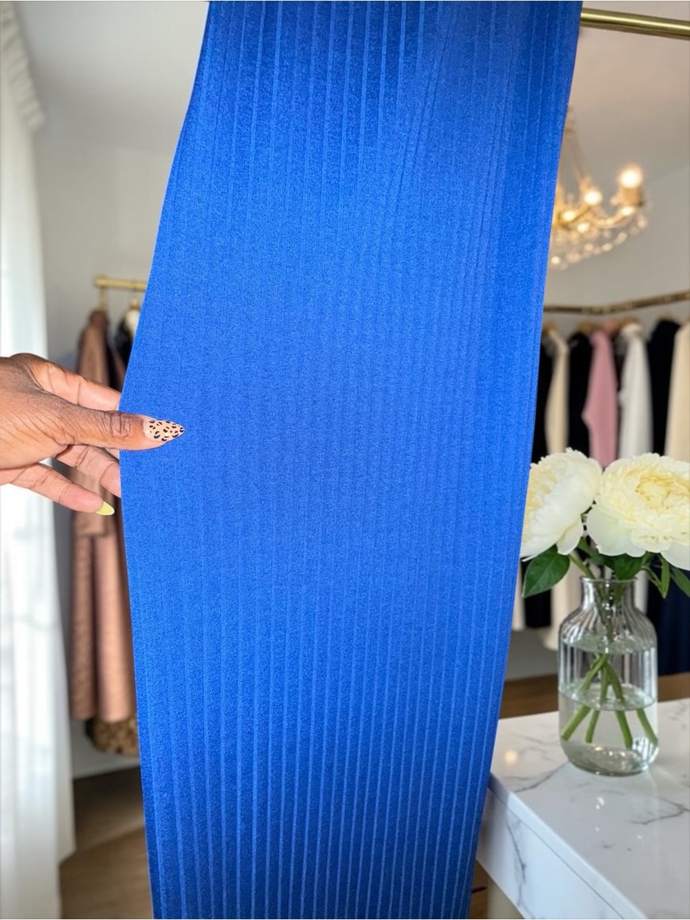 Haute Monde Cobalt Blue Ribbed Bodycon Knit V-Neck Maxi Dress - Picture 7 of 8